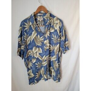 CAMPINA MODA Men's XL Blue Tropical Leaf Rayon Button Down Hawaiian Shirt